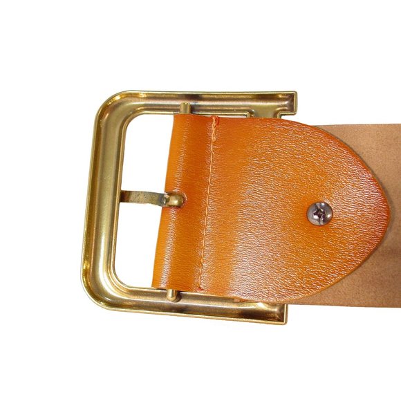 D Statement Buckle Wide Tan Leather Belt Women's M (30"-35") - MINT - Picture 4 of 5